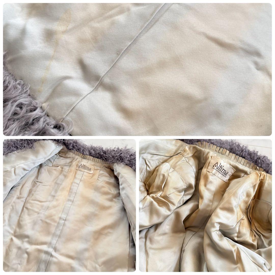 希少 カルガンラムファー パープルグレー コート リアルファー ボリューム◎