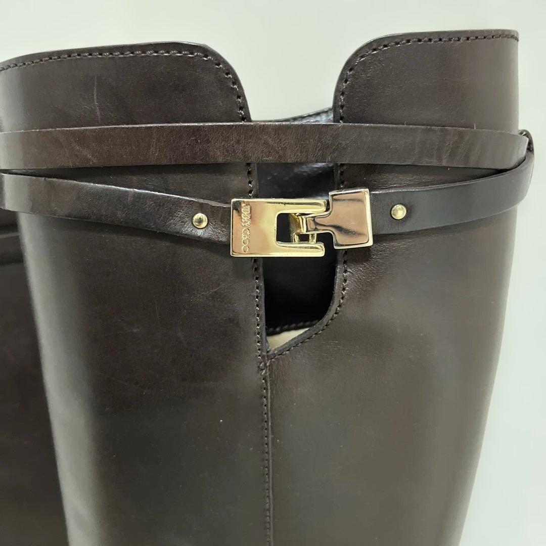 美品　 ジミーチュウ　ライディングブーツ　茶色　レザー　本革　23.5