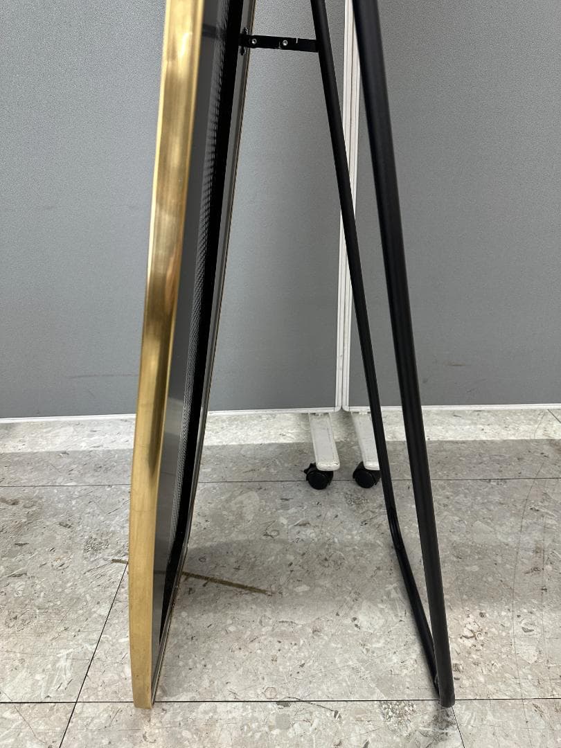 鏡　姿見　スタンドミラー　ウェーブミラー　ゴールド