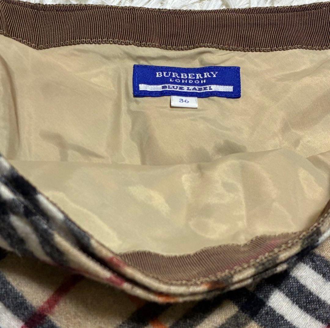 バーバリーブルーレーベル カシミヤ混 ノバチェック プリーツ フレアミニスカート