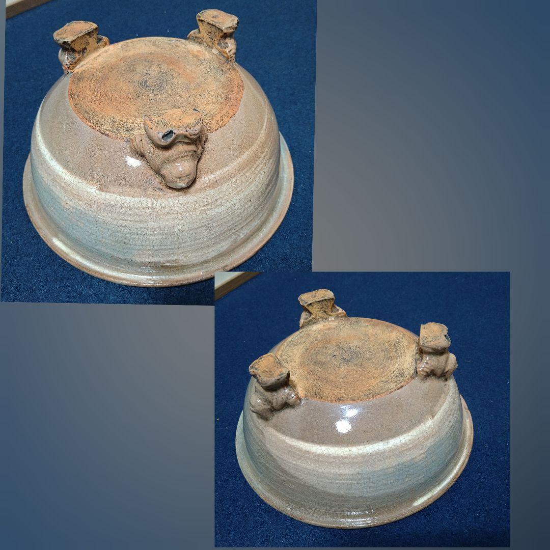 AH50 三島窯 音右衛門造 足付脚付菓子器 唐子 三島焼 菓子器 木箱入茶道具