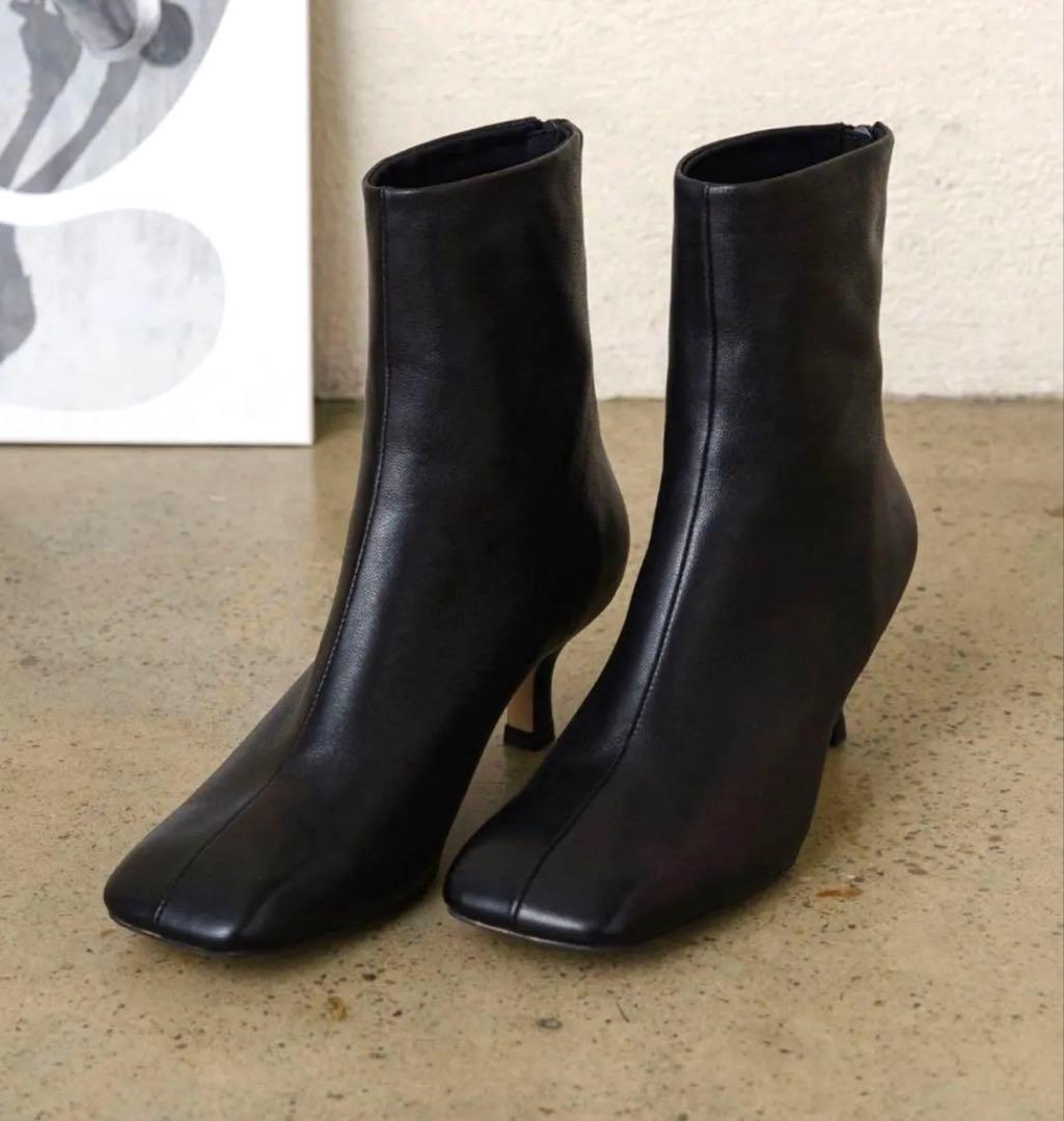 最終‼️本革歩きやすいLoungedressGALENAスクエアトゥブーツ美品黒