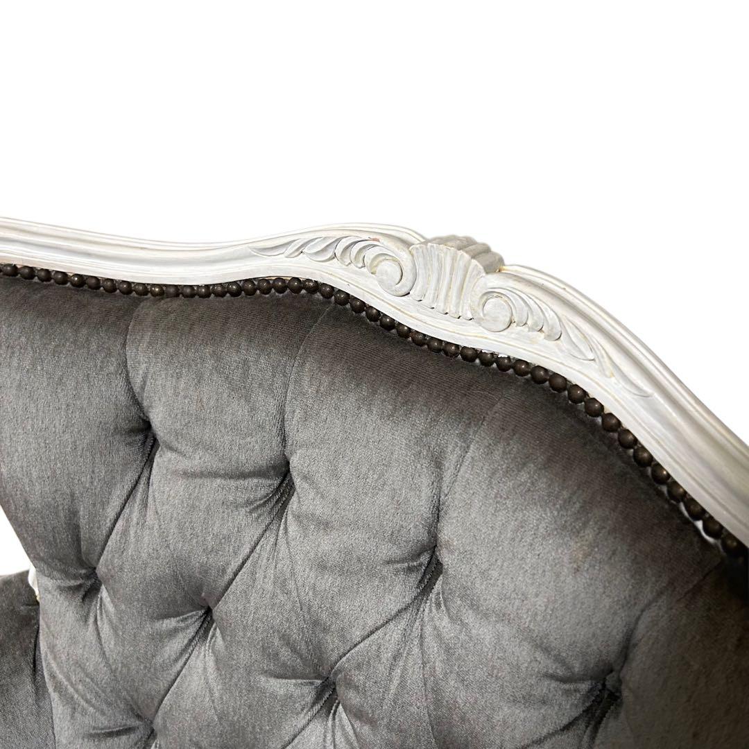 カリモク　ロココ調　グレー　アンティーク　シングルソファ