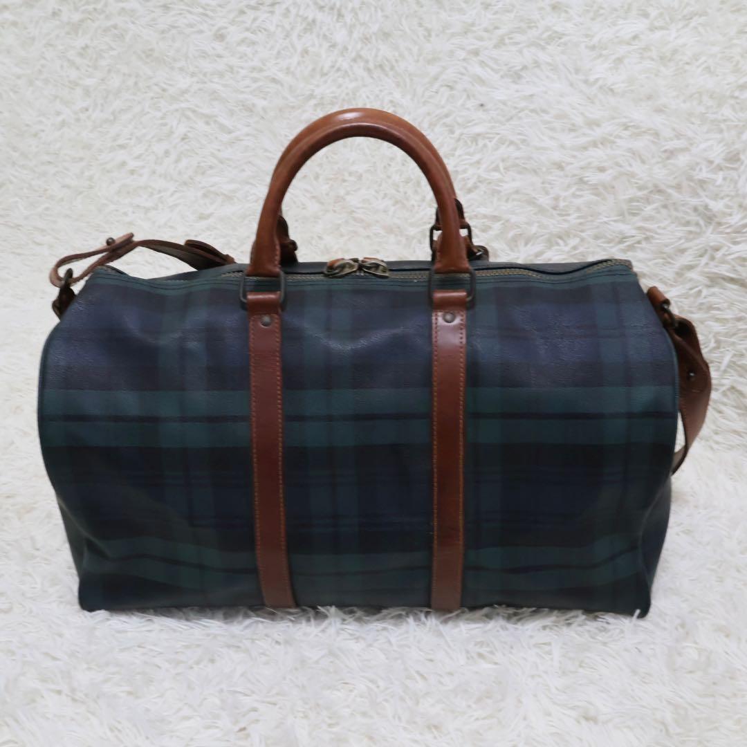ポロラルフローレン　ダークグリーン チェック柄 ボストンバッグ