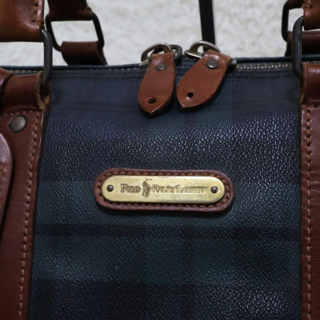 ポロラルフローレン　ダークグリーン チェック柄 ボストンバッグ