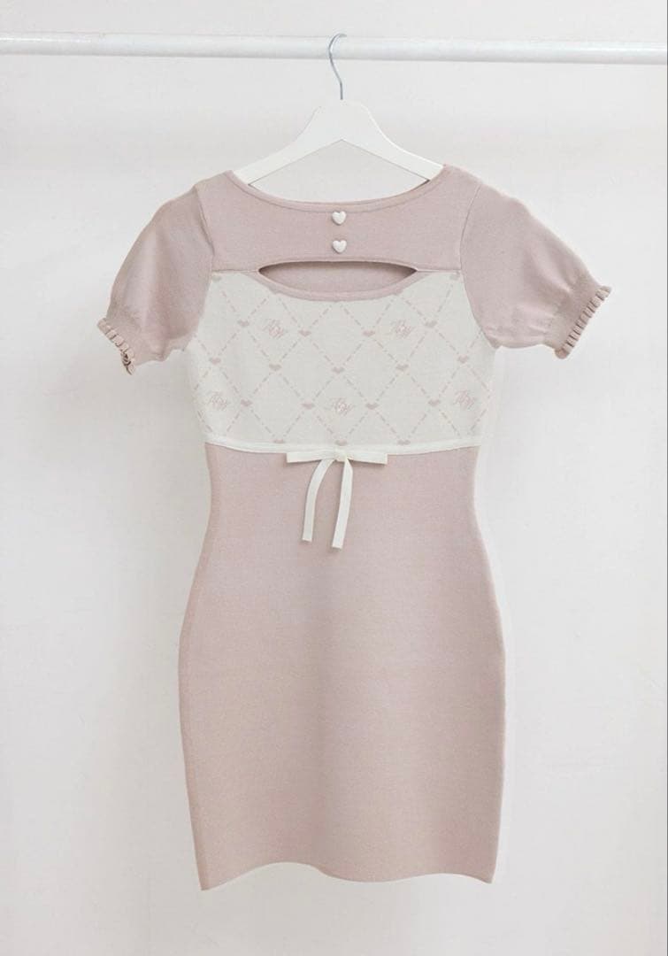 試着のみ　MWモノグラムバイカラーワンピース　ハニーミュウ　フリーサイズ　ピンク