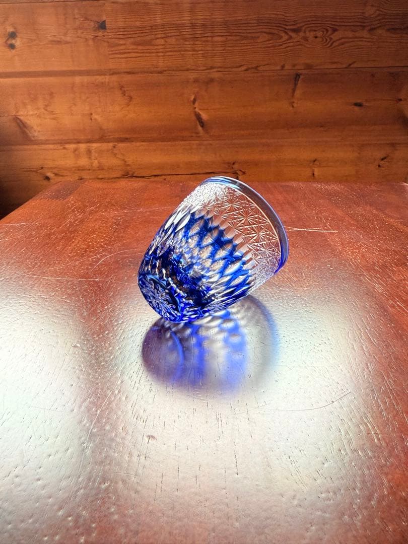 切子　ぐい呑　青藍