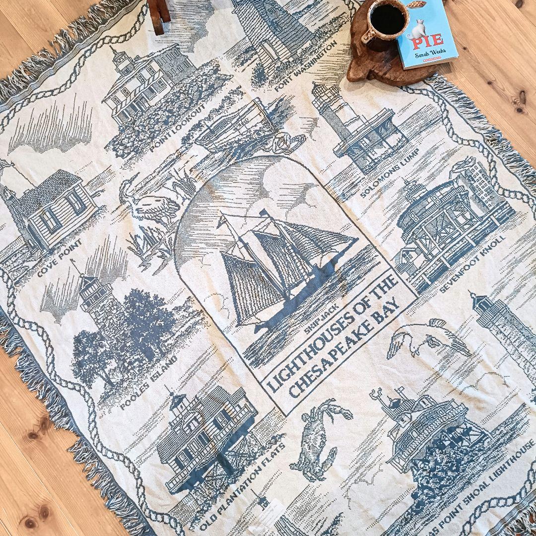 【デッドストック】USA 80s ヴィンテージラグ ブランケット　タペストリー