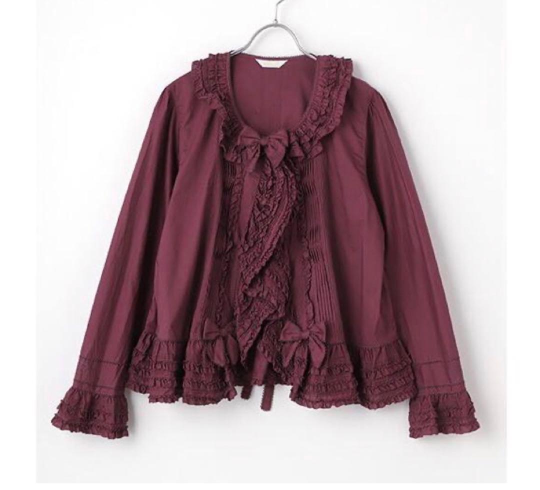 【24年】美品 PINK HOUSE リボンモチーフ使いフリルオーバーブラウス