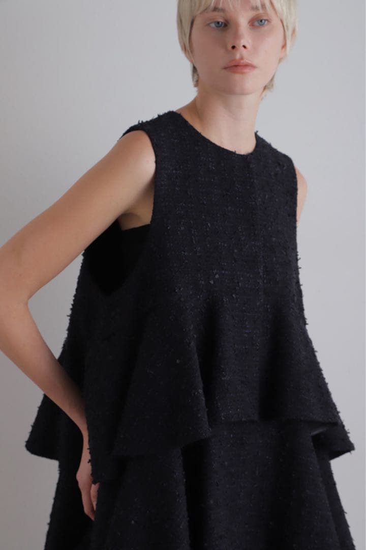 未使用完売 LE PHIL ルフィル ロービングツィードティアードジレ フリル