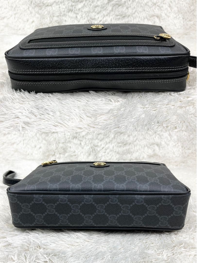 【極美品】オールドグッチ GGスプリーム ロゴ金具 クラッチバッグ ブラック