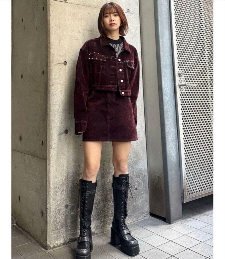 MURUA フロッキーデニムジャケット ボルドー