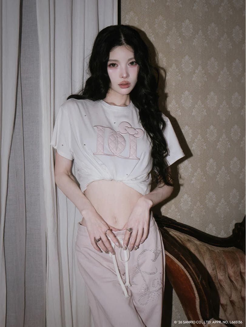 Hello DarichキルティングアップリケビジューTシャツ WHT ホワイト