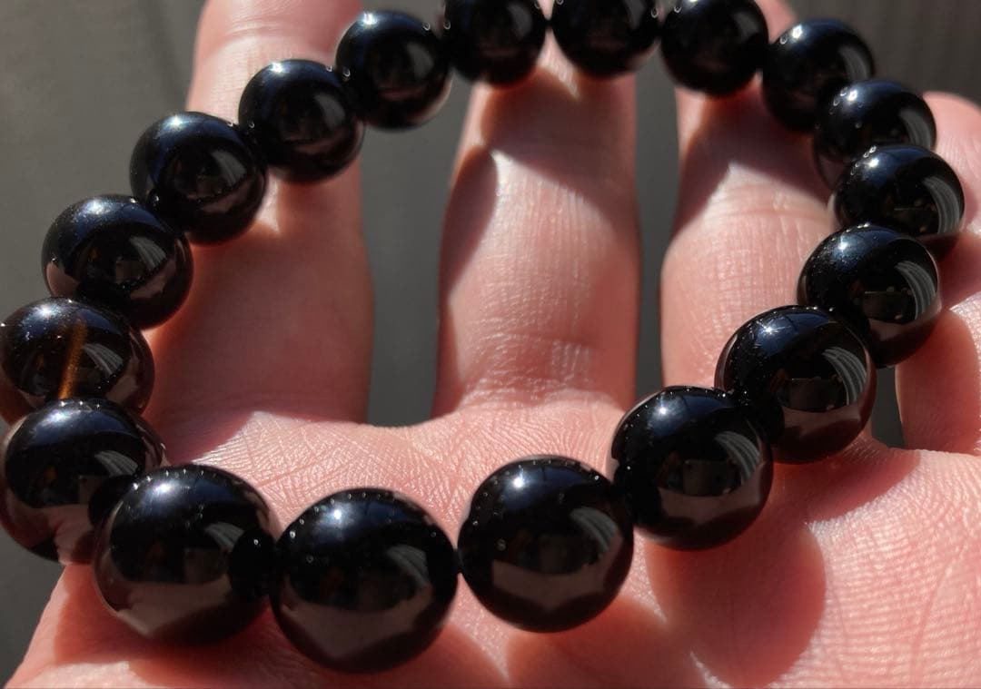 【艶黒】モリオン12mm 18粒 内周18cm ブレス 大玉