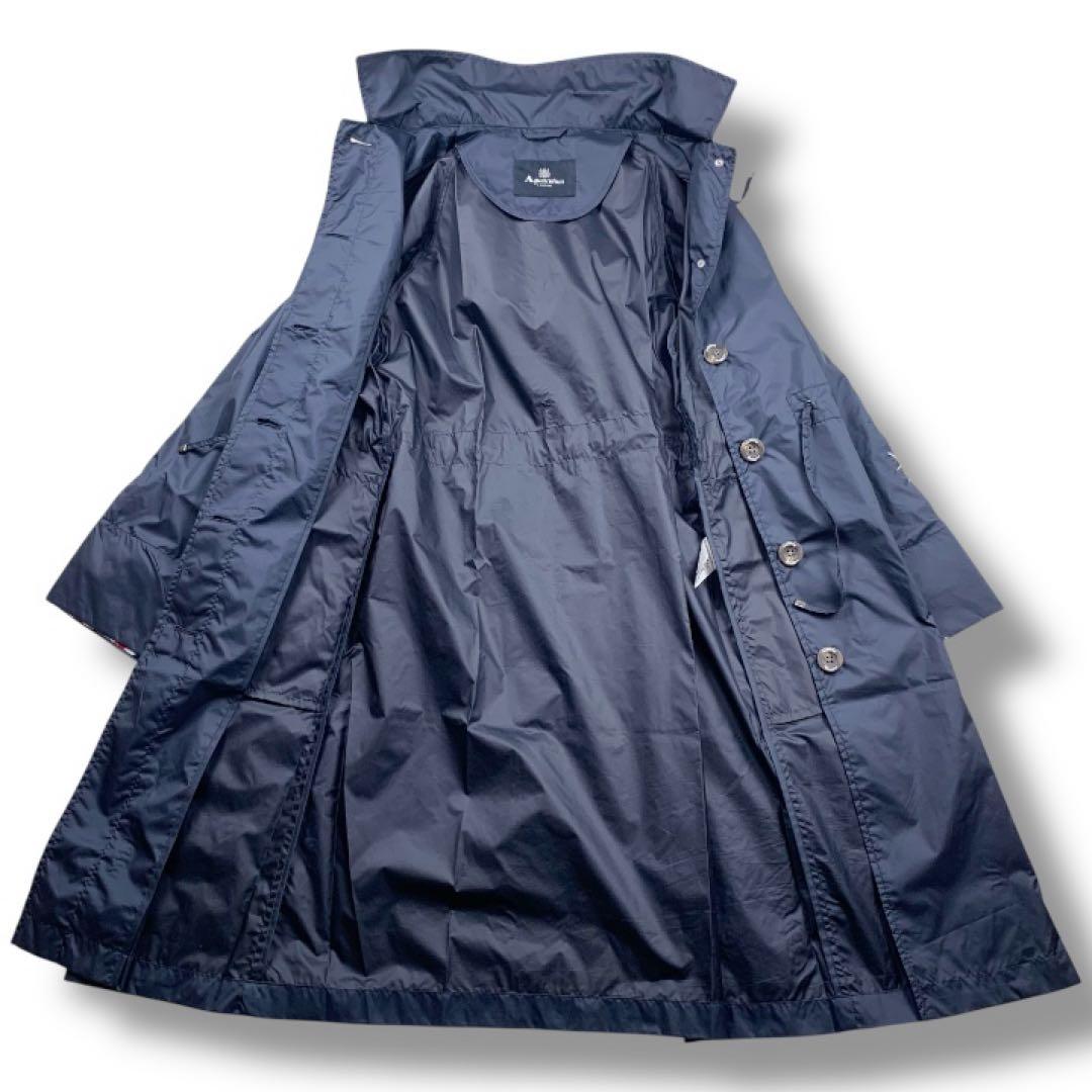 【極美品】アクアスキュータム　レインコート　比翼　ネイビー 収納袋付　チェック