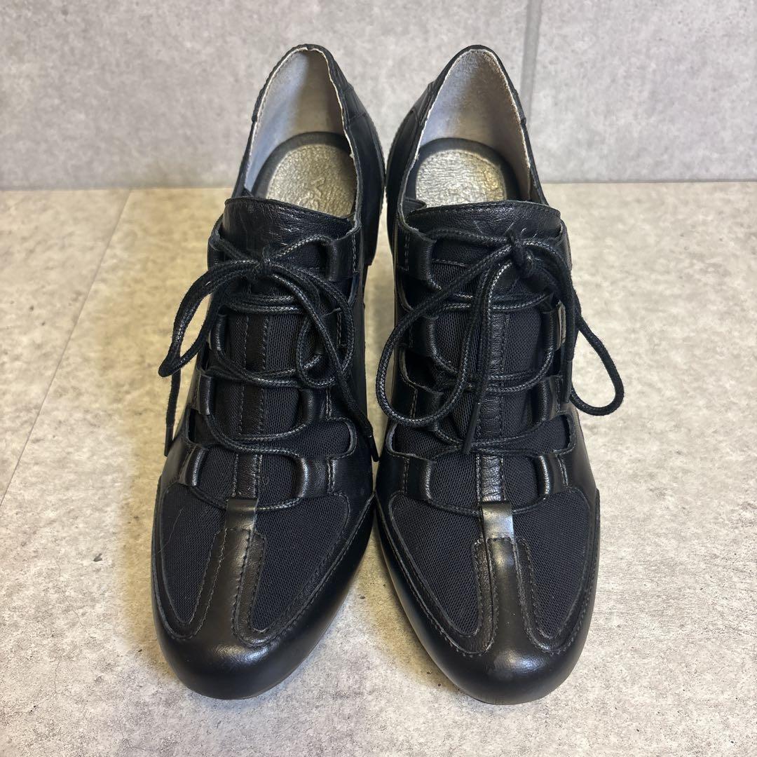 ヨウジヤマモト ハイヒールブーツ レースアップ　メッシュ レザー