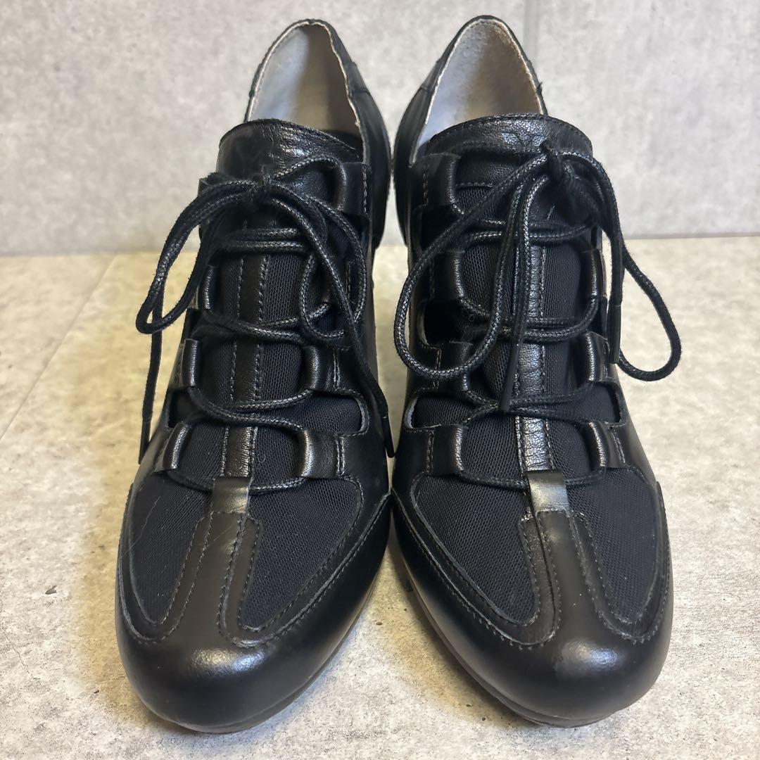 ヨウジヤマモト ハイヒールブーツ レースアップ　メッシュ レザー