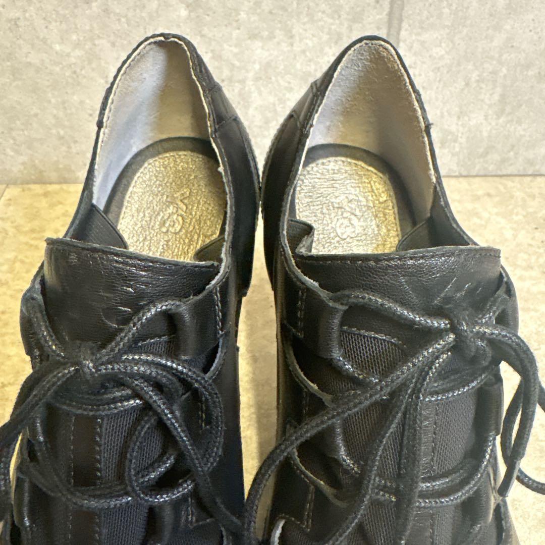 ヨウジヤマモト ハイヒールブーツ レースアップ　メッシュ レザー