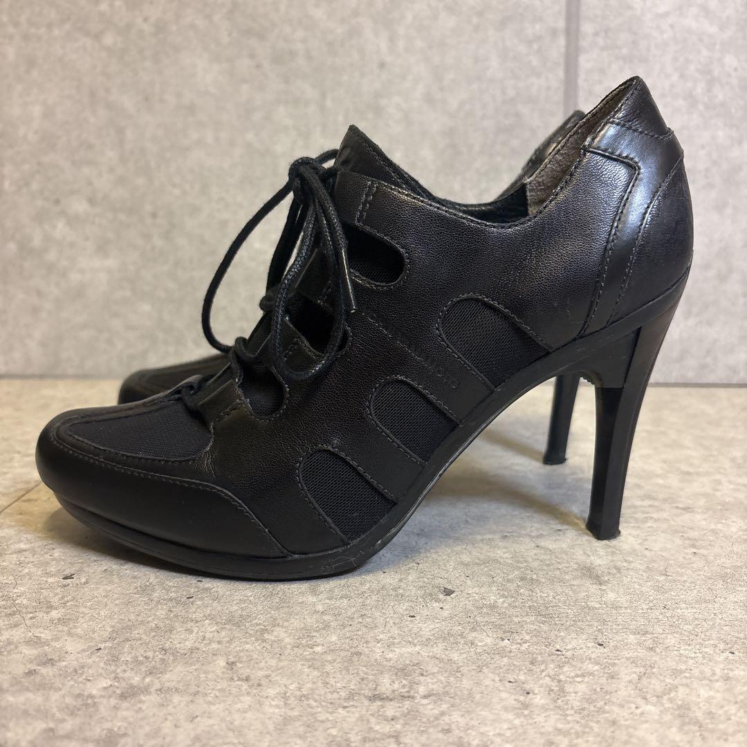 ヨウジヤマモト ハイヒールブーツ レースアップ　メッシュ レザー