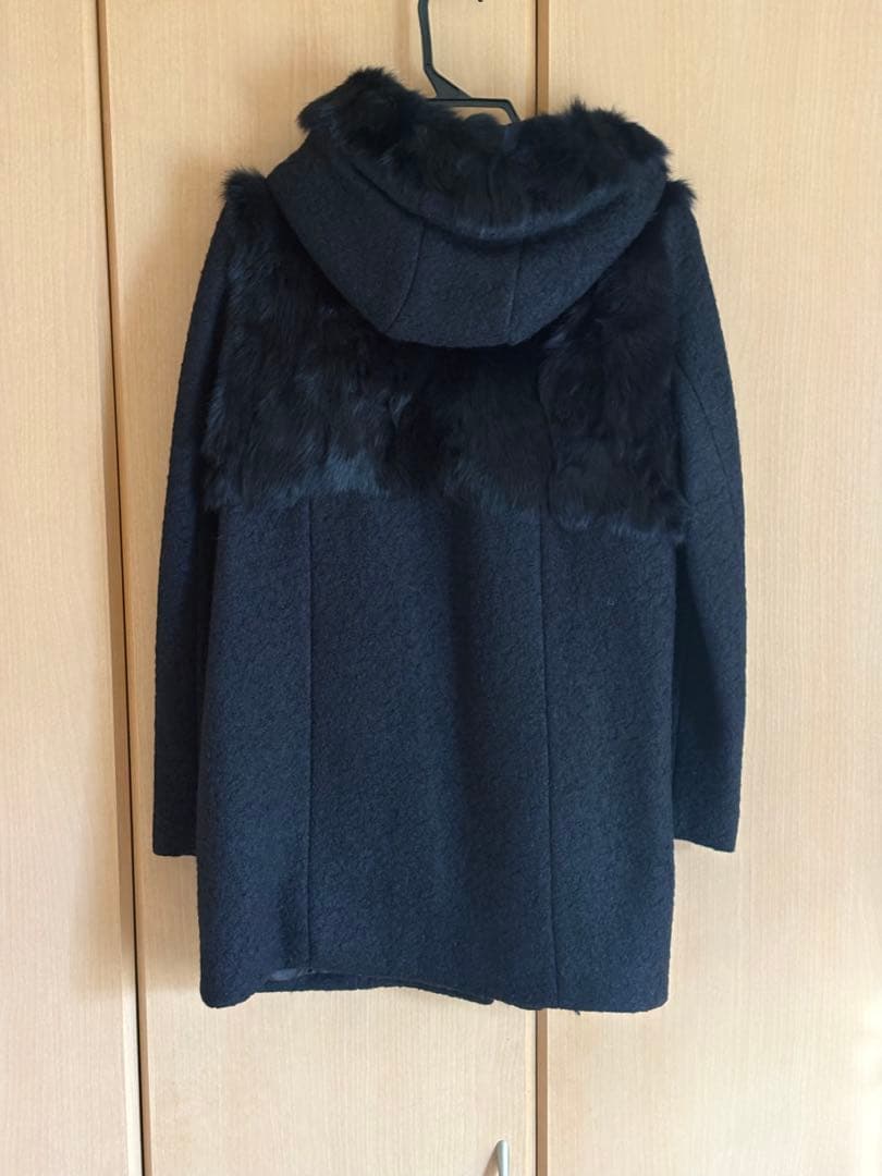 未使用 YAMADAYA リアルラビットファー ウールコート フード付 ブラック