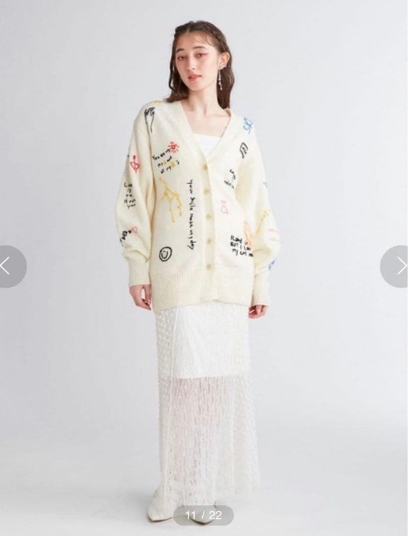 FURFUR メッセージ刺繍カーディガン IVY