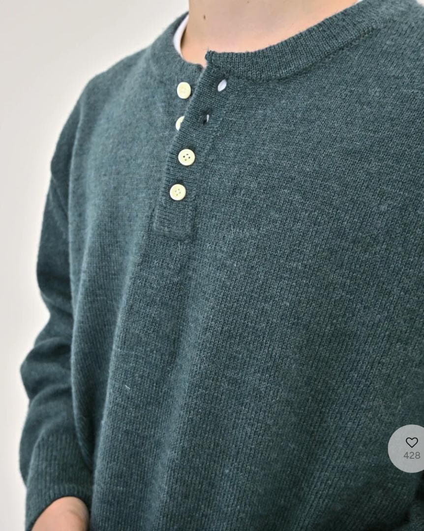 L2143　ウールブレンドヘンリーネックニット　L（blue）地底人ONLINE