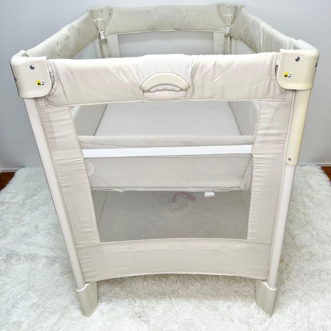 美品 Aprica ココネルエアー ベビーベッド 折りたたみ ミルクホワイト