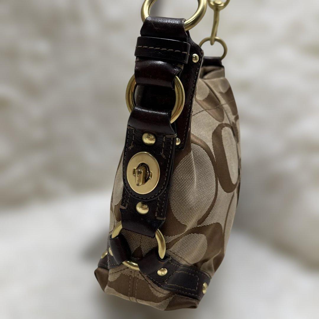 美品 COACH コーチ シグネチャー ターンロック ブラウン10619
