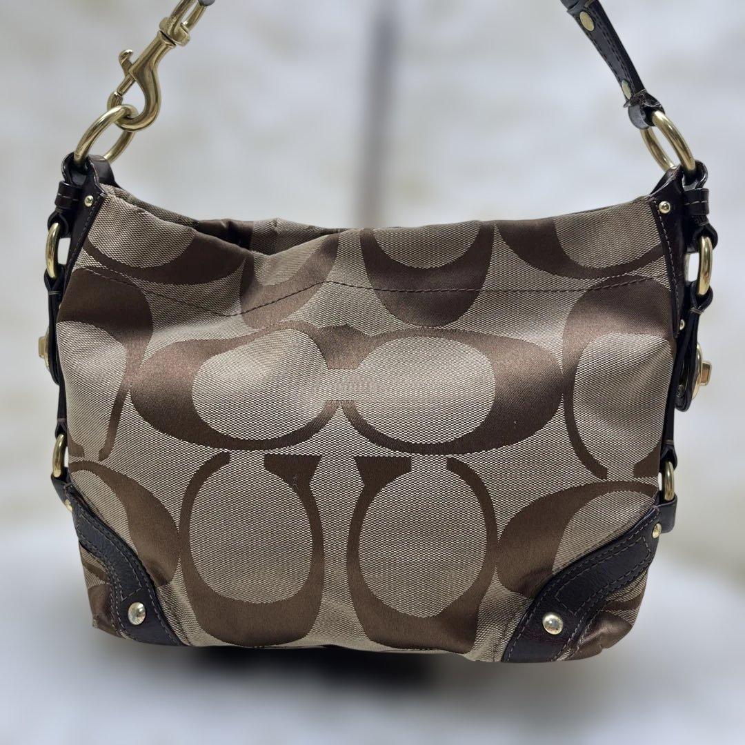 美品 COACH コーチ シグネチャー ターンロック ブラウン10619