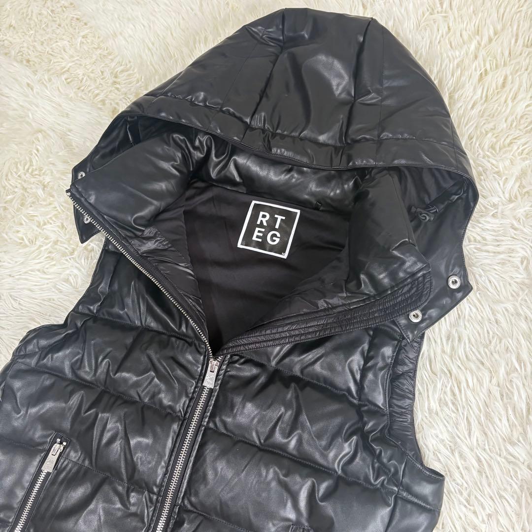 RTEG アダムスジャグラー ブラックキルティングダウンベスト（フード付き）