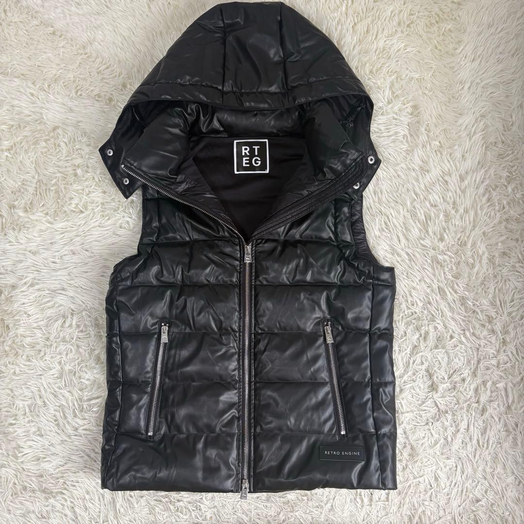 RTEG アダムスジャグラー ブラックキルティングダウンベスト（フード付き）