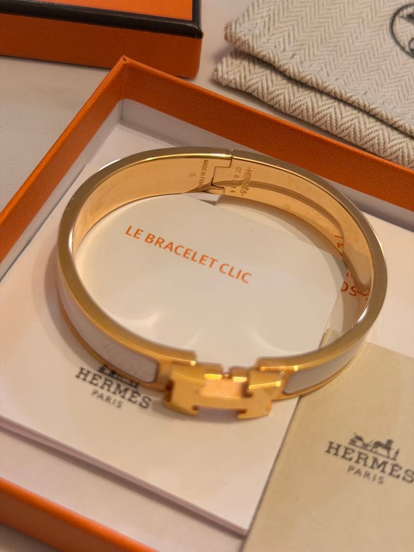 HERMES クリックH バングル (ホワイト×ローズゴールド)
