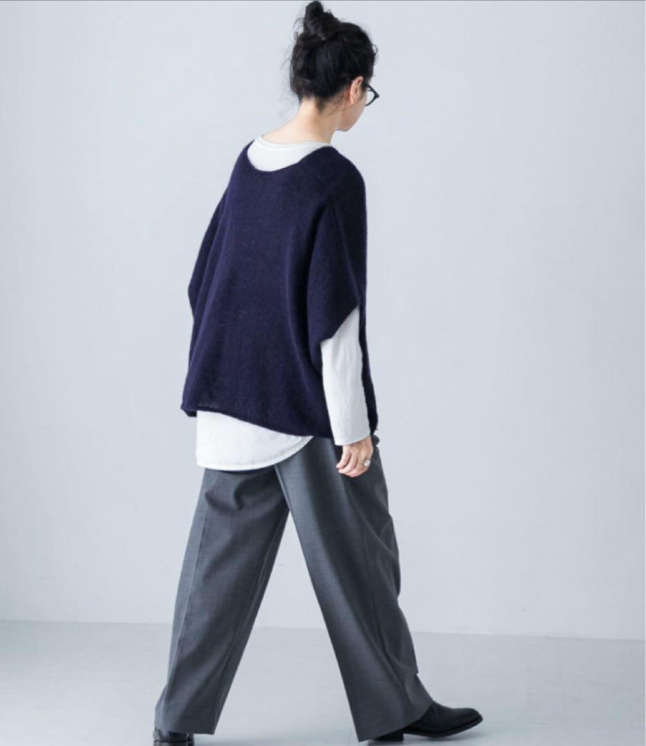 【新品・タグ付き】かぐれ　アルパカ混ワイドニットベスト　NAVY