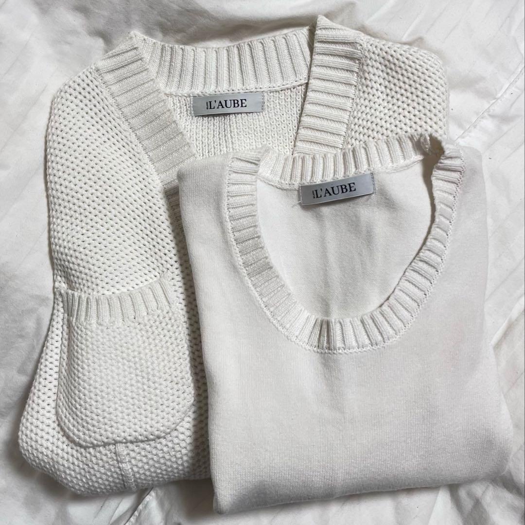 l'aube blanc Basket Knit Cardigan アンサンブル