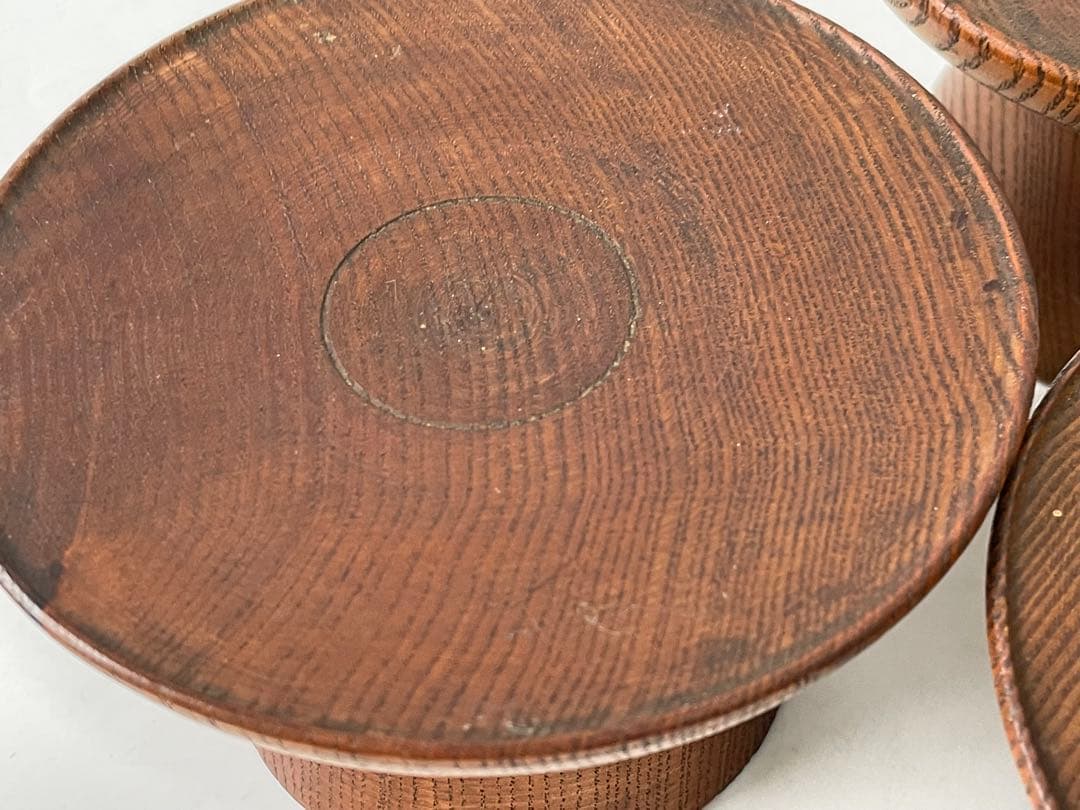 骨董　アンティーク　李朝　木彫　台皿　高足皿　３点　台座　朝鮮骨董