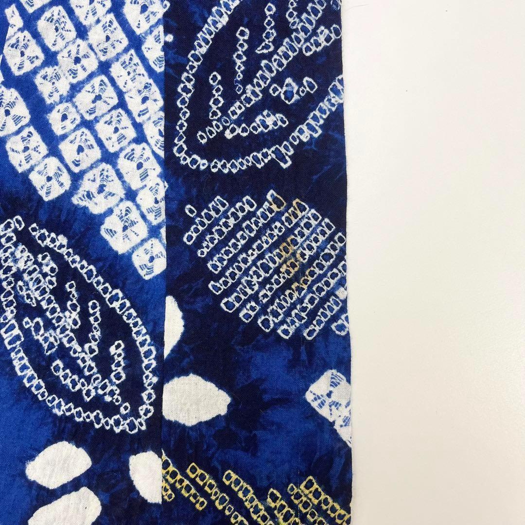 ☆ 夏着物 浴衣 有松鳴海本絞り 縦柄花模様 瑠璃色 しつけ糸 K-3722