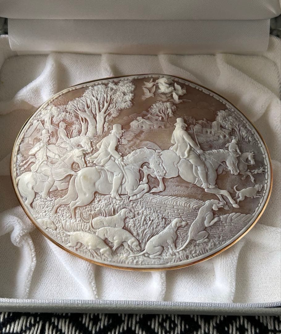 スーパービッグサイズ　シェルカメオ　狐狩り　緻密　精巧　臨場感　うっとり♡