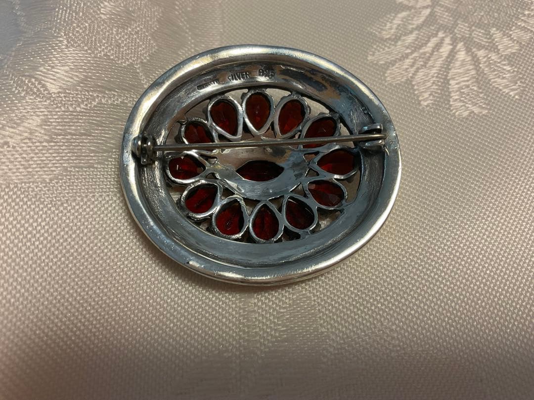 お値下げDynasty ヴィンテージ ガーネット シルバーブローチ