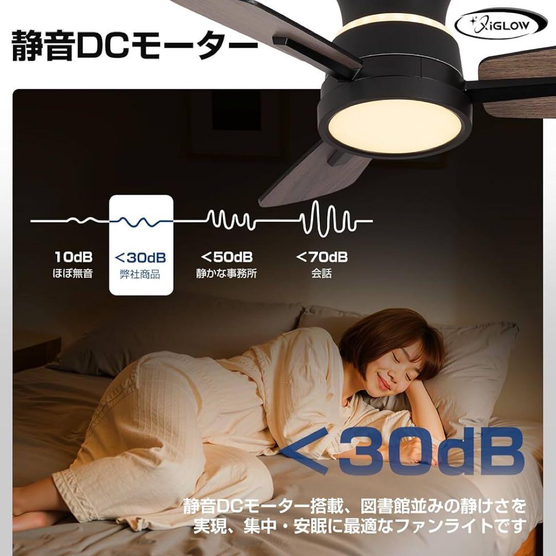 シーリングファンライト 6-8畳 3000LM 100W常夜灯 ブラック