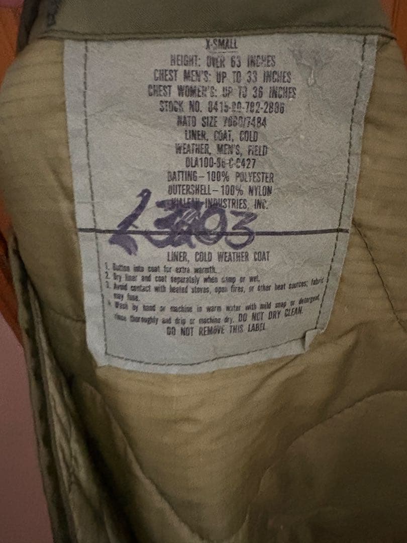 米軍実物放出品、M-65フィ-ルドジャケット