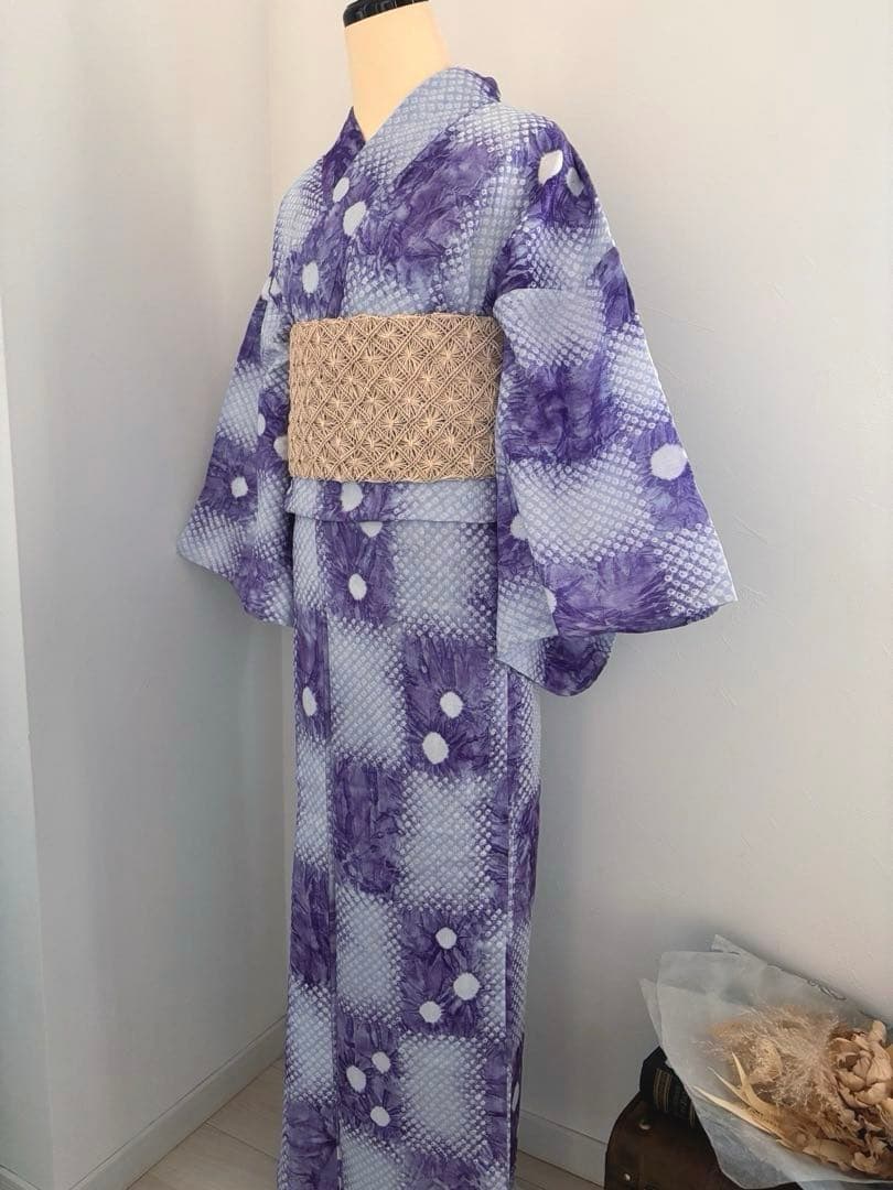 未使用　絞りの浴衣　紫　トールサイズ