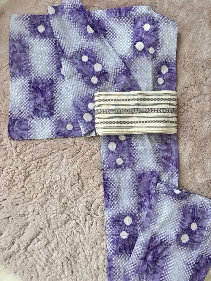 未使用　絞りの浴衣　紫　トールサイズ