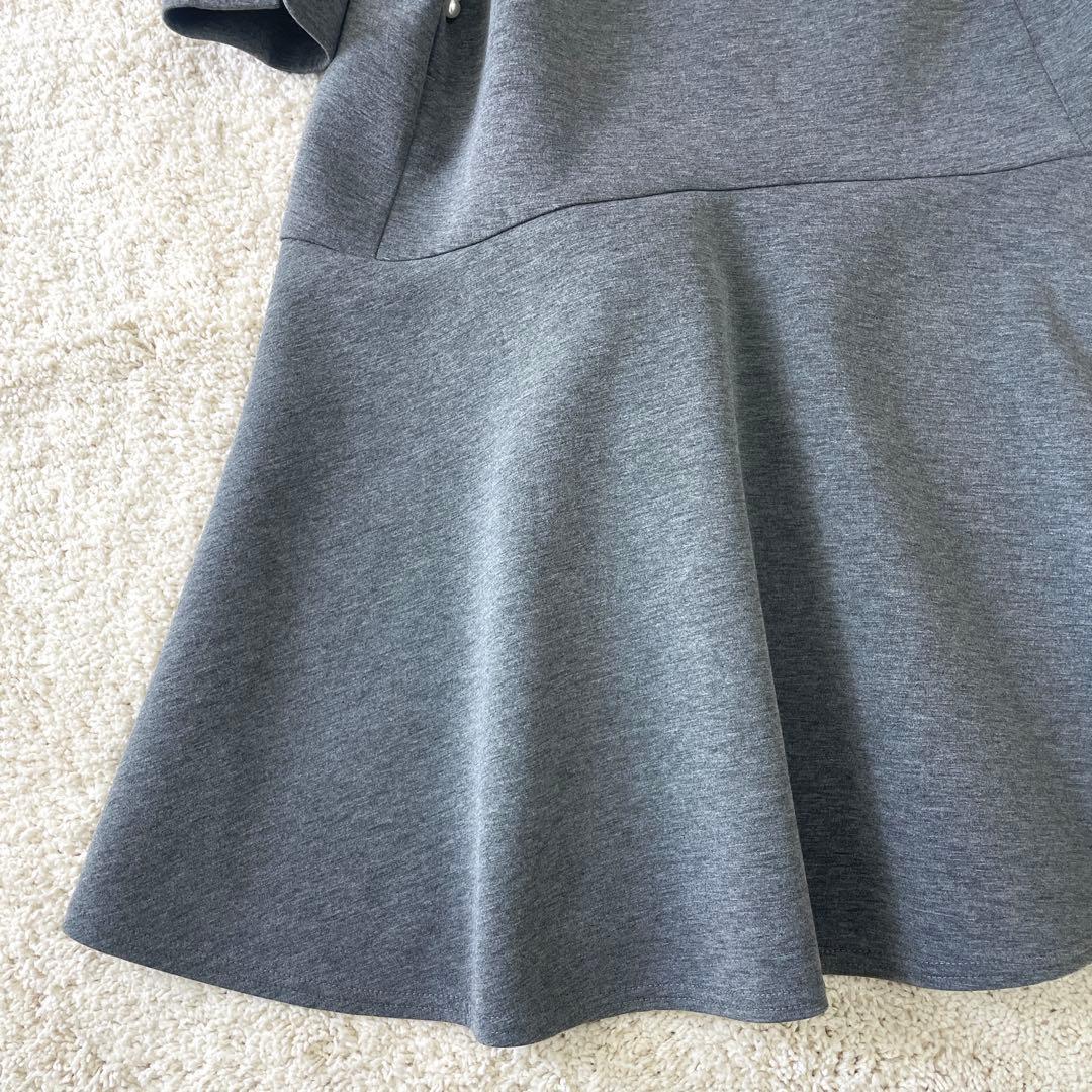 美品♡ ストラ 2way 衿取り外しパール付き ワンピース フレア グレー 38