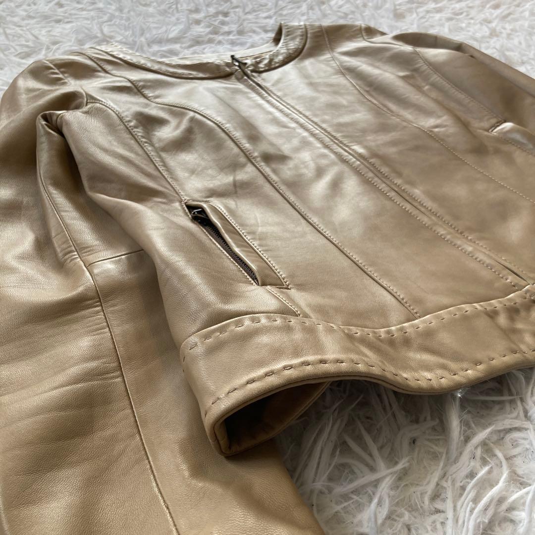 ちか様 UNTITLED ラム レザー ノーカラー ジャケット L ベージュ
