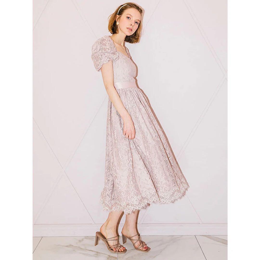 エイミーイストワール　ギャザーレーススクエアネックワンピース　ブラック