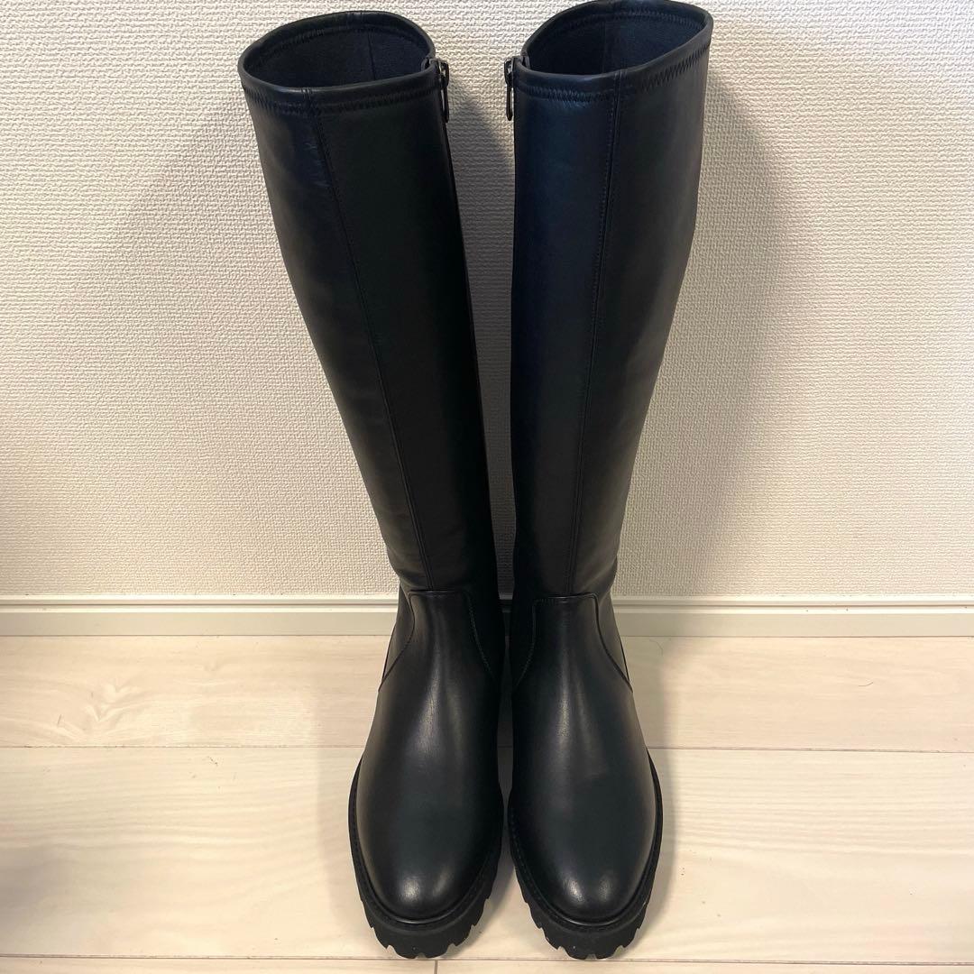 【未使用】銀座かねまつ　ロングブーツ　ブラック　24cm 晴雨兼用