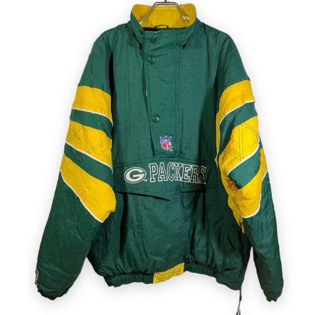 NFLグリーンベイパッカーズ90s刺繍ロゴ中綿ハーフジップナイロンジャケットXL