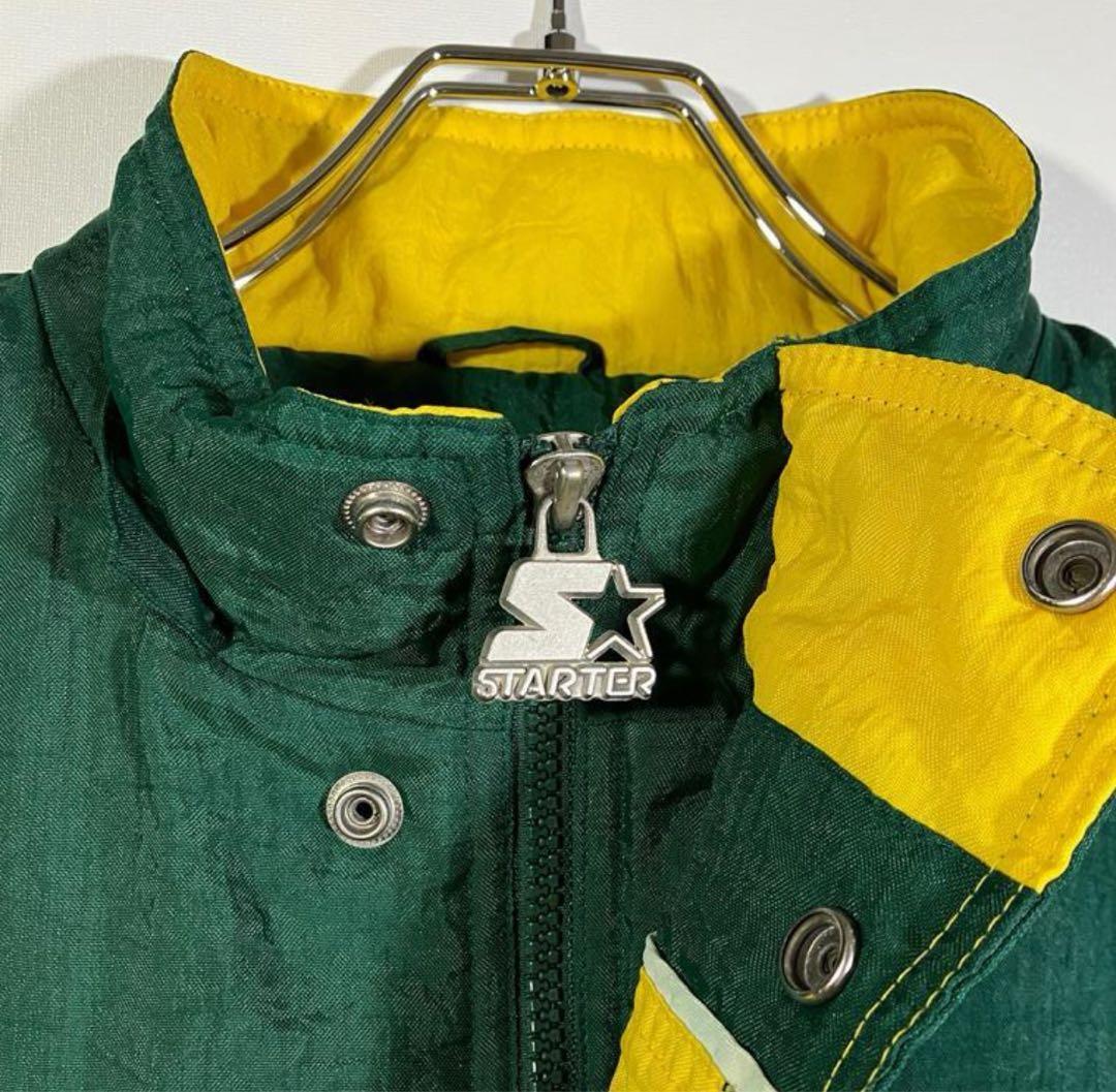 NFLグリーンベイパッカーズ90s刺繍ロゴ中綿ハーフジップナイロンジャケットXL