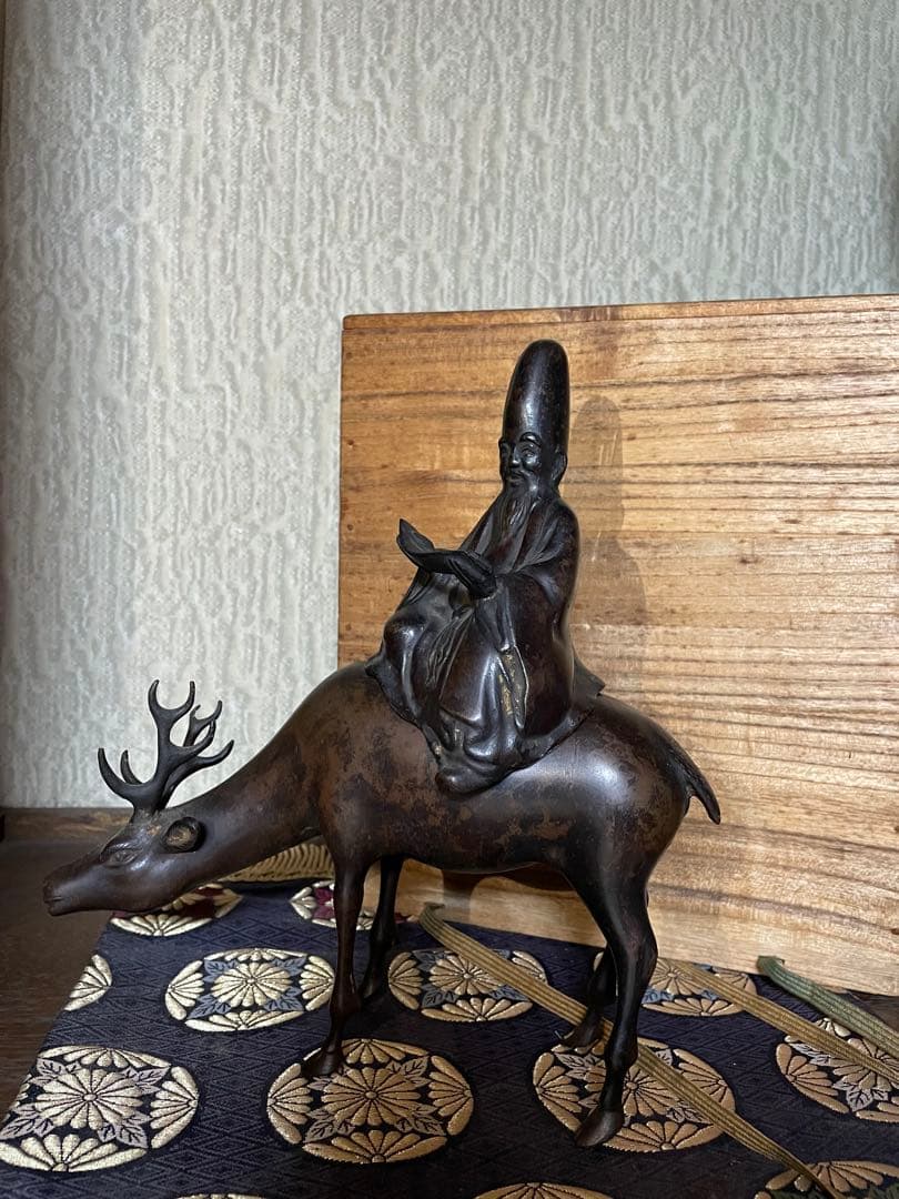 中国美術 唐物 古銅 高士騎鹿 のったり香炉 寿老人形香炉・寿星騎鹿香薫炉