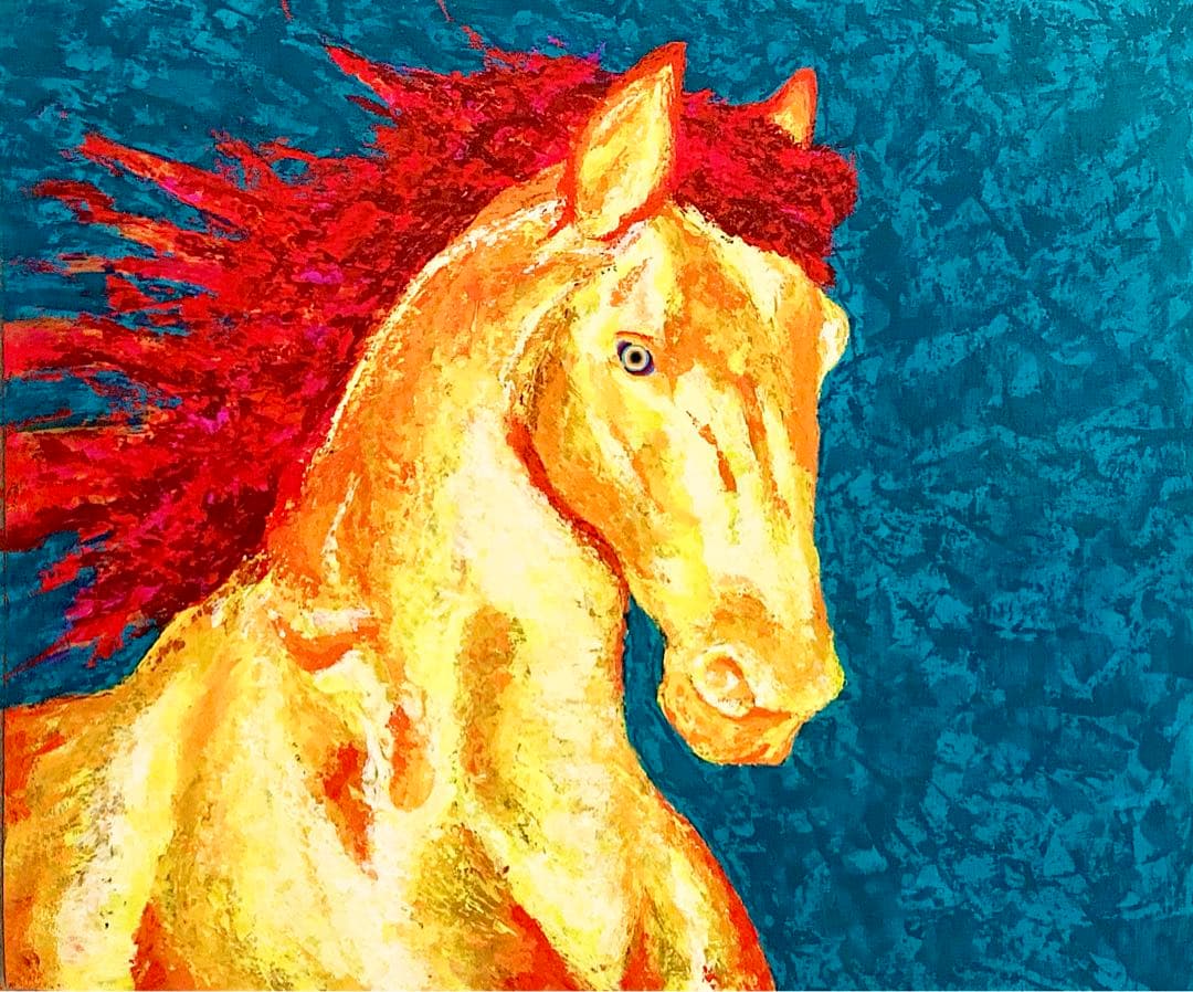 原画　馬　午　絵画　動物画　肉筆画　アクリル画　現代アート　一点物　手描き